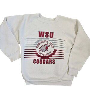 80s University Washington Cougars White Crewneck Sweatshirt Slim Small‎ READ